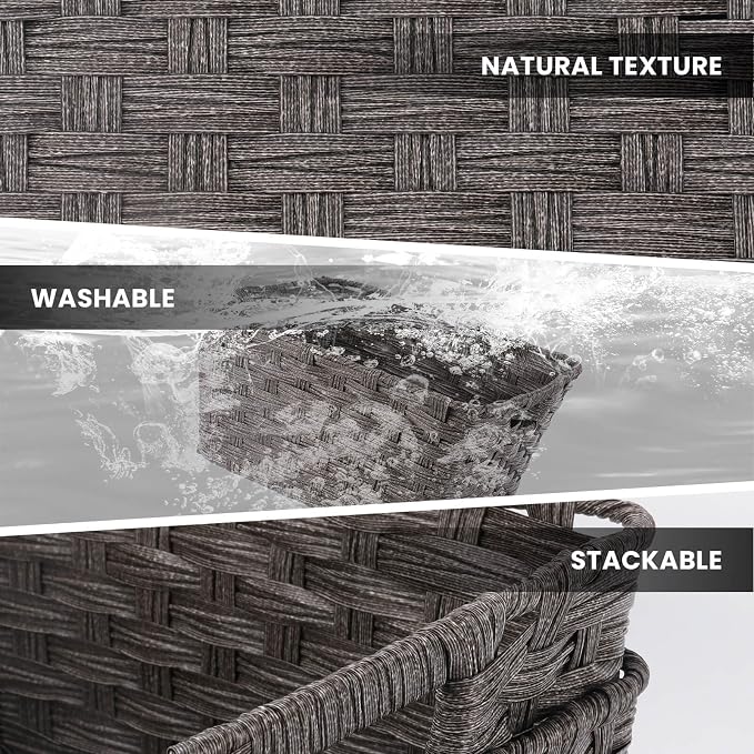 Onlytak Wicker Storage Baskets, Baskets for Shelves, Toilet Paper, Woven Storage Baskets for Organizing, Dark Grey, 12" x 12" x 6", 2-Pack