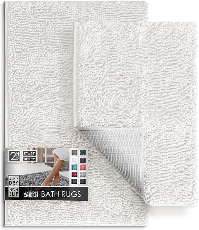 Hearth & Harbor Bathroom Rugs, Chenille Bath Mat - Machine Washable Bath Mats for Bathroom Non-Slip Backing Rubber, Quick Dry Bathroom Mat