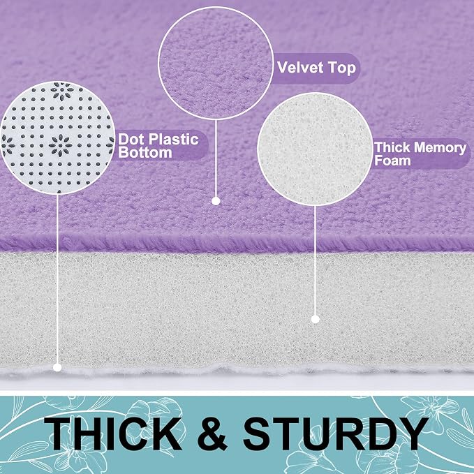 Smiry Memory Foam Bath Mat 24x16, Extra Soft and Absorbent Bathroom Rugs | Purple, Quick Dry Machine Washable Non-Slip Bath Mat for Bathroom Floor, Shower and Tub