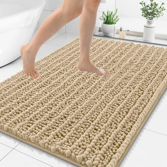 Smiry Bathroom Rugs 48X32, Extra Soft Rubber Backing Chenille Bath Mats | Beige Machine Washable Non Slip Quick Dry Bath Mats for Bathroom Floor, Tub, Shower, Home Decor Accessories