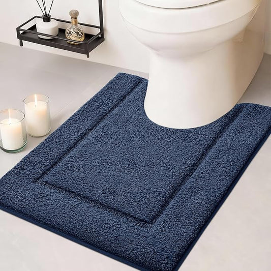 IM HOME Toilet Rugs, Ultra Soft Thick Plush Fluffy Microfiber Absorbent Contour Bathroom Rugs for Toilet, Non-Slip Backing, Machine Washable Bath Mats for Bathroom, Tub, Navy Blue/U-Shaped 24"x20"