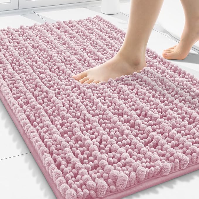 Smiry Bathroom Rugs 30X20, Extra Soft Rubber Backing Chenille Bath Mats | Dusty Rose Machine Washable Non Slip Quick Dry Bath Mats for Bathroom Floor, Tub, Shower, Home Decor Accessories