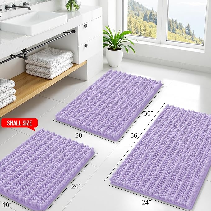 Smiry Bathroom Rugs 24X16, Extra Soft Rubber Backing Chenille Bath Mats | Purple Machine Washable Non Slip Quick Dry Bath Mats for Bathroom Floor, Tub, Shower, Home Decor Accessories