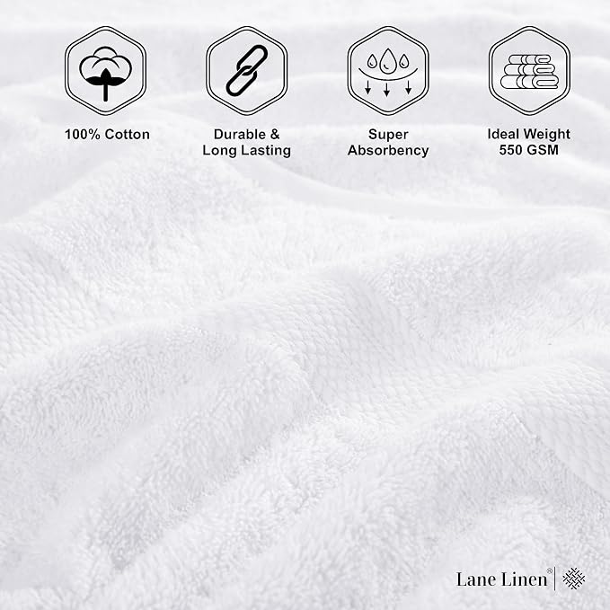 LANE LINEN Bath Towel Set 100% Cotton 18 Piece Soft Absorbent - White | Shower Towels - Generously Sized, Oversized & Roomy, Lightweight & Breathable, Fade-Resistant Color, Classic Terry Weave