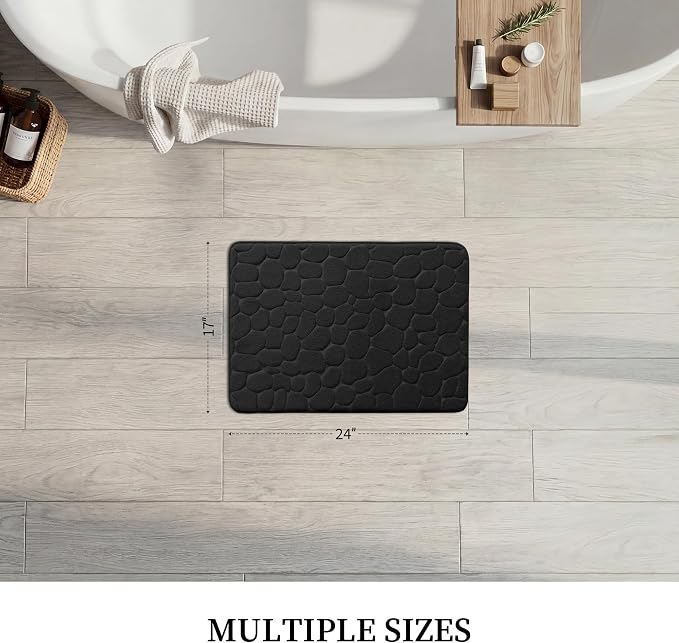 YIHOUSE Bathroom Mat Rug, Memory Foam Bath Mat, Non-Slip Bathroom Floor Mats, Cobblestone Bath Mats Absorbent Bath Rugs Washable Quick Dry (17x24,Black)