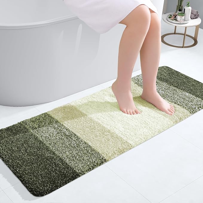 OLANLY Bathroom Runner Rug 47x17, Extra Soft Absorbent Microfiber Bath Rugs | Dark Green, Non-Slip Quick-Drying Rubber Backing, Washable Long Bath Mat for Floor, Tub and Shower, Home Decor