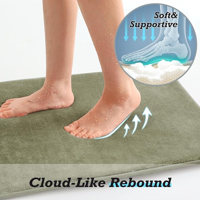 HUXMEYSON Bathroom Rugs Sets 3 Piece, Non-Slip & Quick Dry Bath Mat Set, Ultra Soft Velvet Bath Rugs for Bathroom, Toilet and Shower Floor, Olive Green