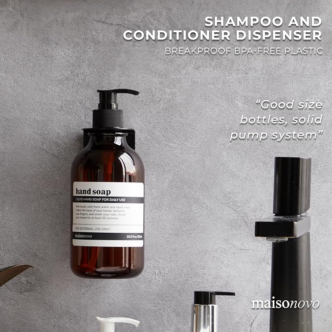 MaisoNovo Shampoo and Conditioner Dispenser|Refillable Amber Black Set of 1 | No Drill Wall Mount - Shower Soap Dispenser · Holds Body Wash or Hand Soap · Wall Soap Dispenser