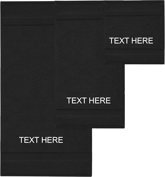 Chakir Turkish Linens 100% Cotton Personalized 3-Piece Set, Black | Personalized 100% cotton 3-pc set, OEKO-TEX certified: bath 27x54, hand 16x30, wash 13x13