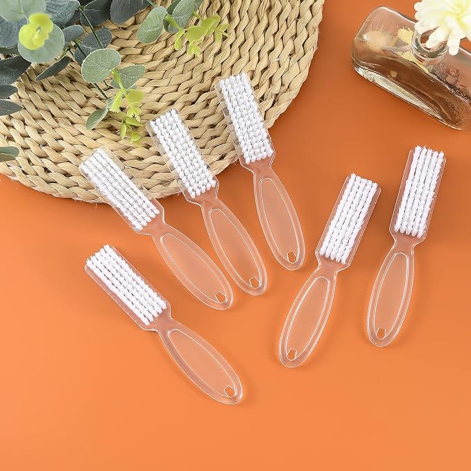 Nail Brush Fingernail Cleaner, ZUFUGHJK 6 Pack fingernail cleaning brush Fingernail Scrub Nail Brushes with Handle Grip Hand Pedicure Scrubbing kit for Nails and Toes,Clear