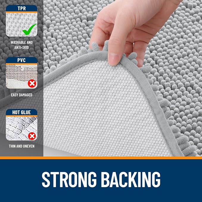 OLANLY Bathroom Runner Rugs 47x17, Extra Soft Absorbent Chenille Bath Rugs | Light Grey, Quick-Drying Rubber Backing, Washable Long Bath Mat for Bathroom Floor, Tub and Shower, Home Decor Accessories