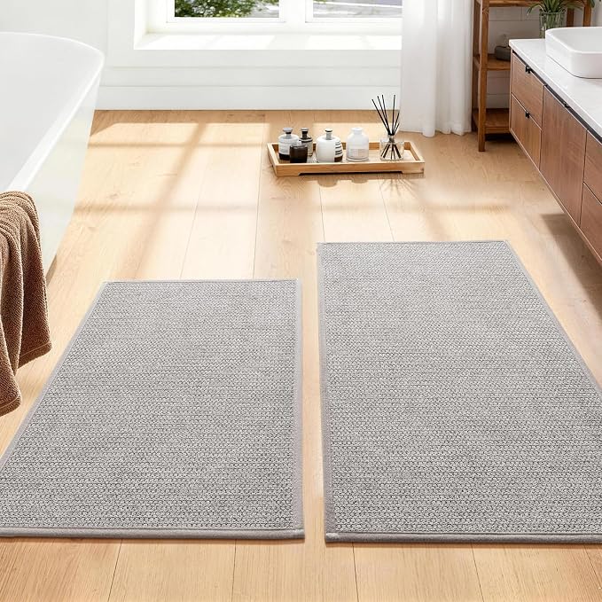 YIHOUSE Gray Bathroom Rugs Sets 2 Piece, Quick Dry Thin Bath Mat, Non Slip Absorbent Machine Washable, Bath Rugs for Bathtub Sink Home Decor (17"x24" + 17"x32")