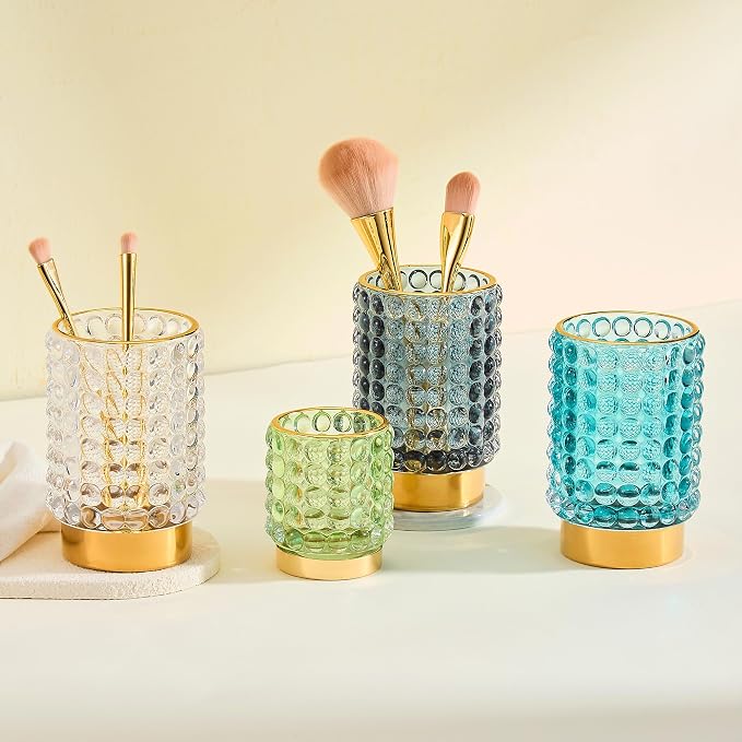 Makeup Brush Holder Organizer,Toothbrush Holders,Desk Pen Pencil Holder,Multifunctional Vintage Glass Brush Cup(A38-1-US/Clear/L)