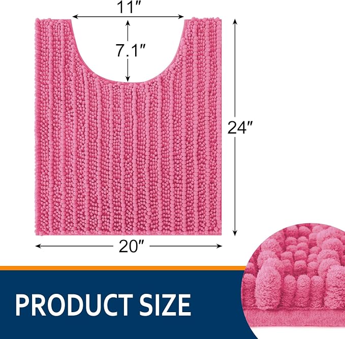 Smiry Bathroom Toilet Rugs U Shaped 24X20, Chenille Bath mats for Toilet | Hot Pink Extra Soft Absorbent Non Slip Rubber Backing Contour Bath Rugs for Toilet, Machine Washable Contoured Bath Mats