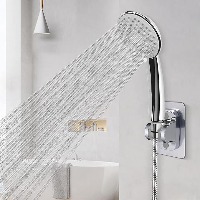 NearMoon Self Adhesive Shower Head Holder-Adjustable Handheld Shower Holder NO Drilling Wall Mount Waterproof (2 Pack, Chrome Finish)