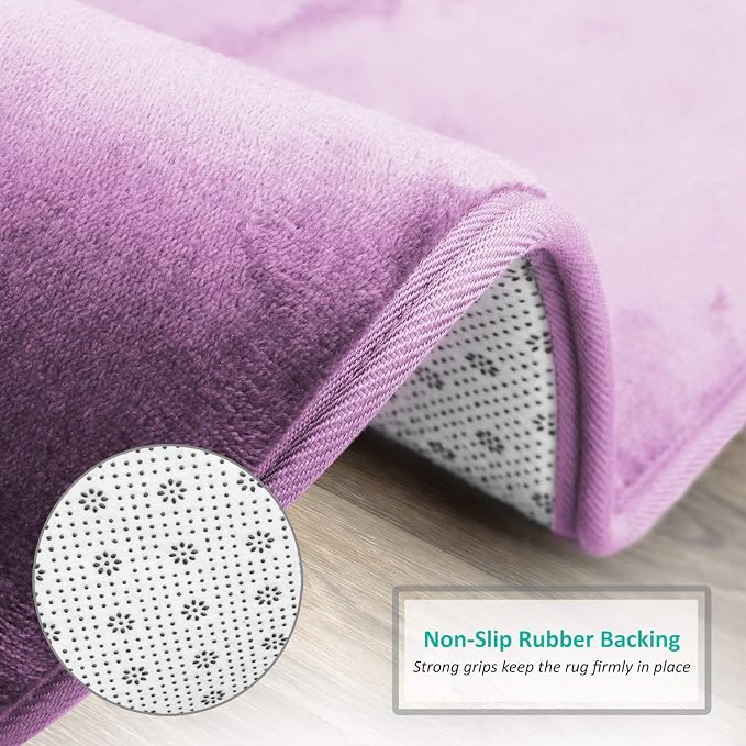 Clara Clark Bathroom Rugs, Velvet Memory Foam Bath Mat, Non-Slip, Machine Washable Bath Rugs - Dries Quickly, Ultra Soft Plush Bath Mats for Bathroom, 17 x 24, Lavender Dream