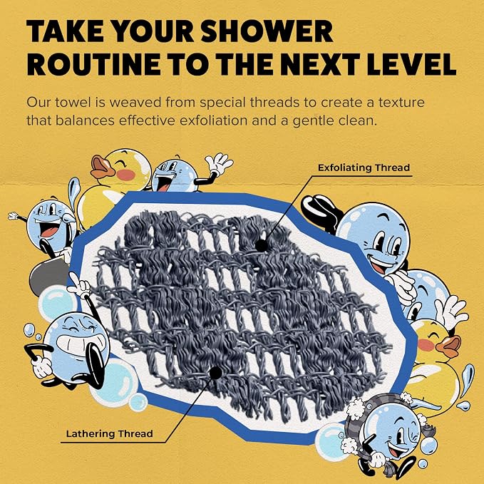 GOSHI Exfoliating Shower Towel - Long Body Scrubber, Grey | rip-resistant, rapid-drying, exfoliating long washcloth for all skin types to eliminate back acne and maintain smooth skin