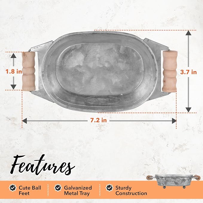 Autumn Alley Galvanized Farmhouse Soap Dish for Bathroom – Fun Kitchen Soap Tray – Farmhouse Bathroom Accessories – Rustic Soap Dish – Wooden Handles Add Vintage Appeal – Cute Bathtub Decor