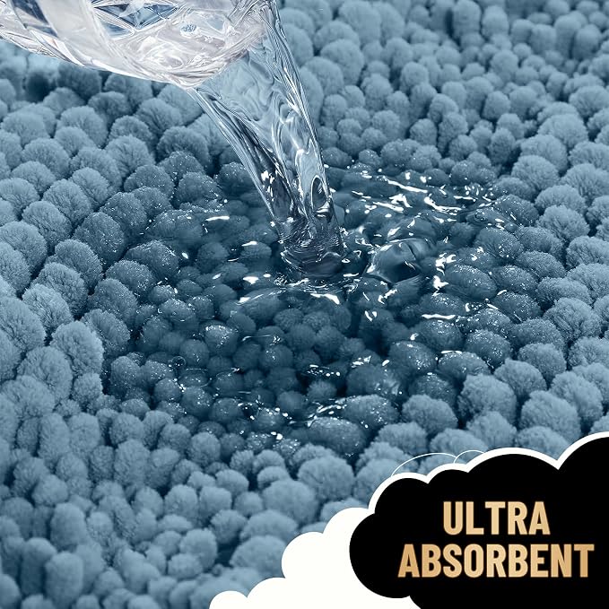 OLANLY Thick Chenille Bathroom Rugs Sets 3 Piece, 30"x20"+24"x16"+24"x20" | Airy Blue, Absorbent Bath Mats and U-Shaped Contour Toilet Rug, Home Decor Accessories, Bath Mat Set for Bathroom