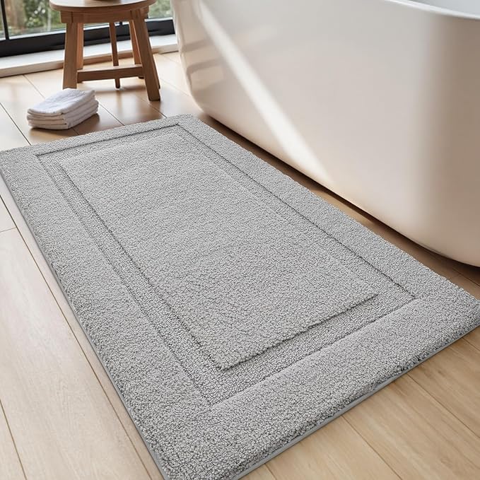 LUMI Large Bathroom Rugs Soft Absorbent, Non Slip Bath Mat 24x43, Grey | Machine Washable with Rubber Backing, Quick Dry, Premium Microfiber Plush Carpet for Bathtub and Shower Floor