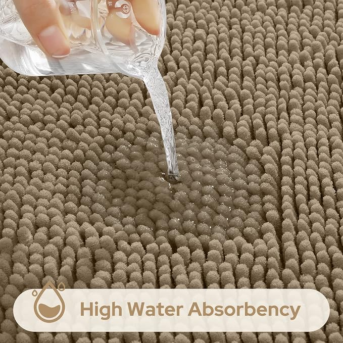 HOMEIDEAS Taupe Chenille Bathroom Rugs Set of 3, Non Slip Bath Mat | Super Absorbent, Soft Microfiber, Machine Washable, Stain Resistant, for Bathroom Decor