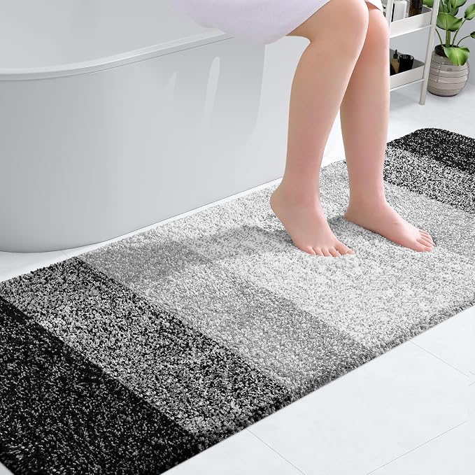 OLANLY Bathroom Runner Rug 70x20, Extra Soft Absorbent Microfiber Bath Rugs | Black, Non-Slip Quick-Drying Rubber Backing, Machine Washable Long Bath Mat for Floor, Tub and Shower, Home Decor Accessories