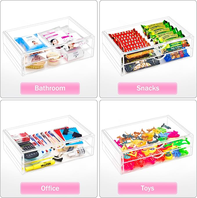 Sorbus Large Stackable Acrylic Drawers - 2 Clear Storage Drawers for Organizing Make up, Nail Polish, Hair Accessories, and Beauty Supplies - Makeup Organizer for Vanity, Bathroom Organizer Countertop