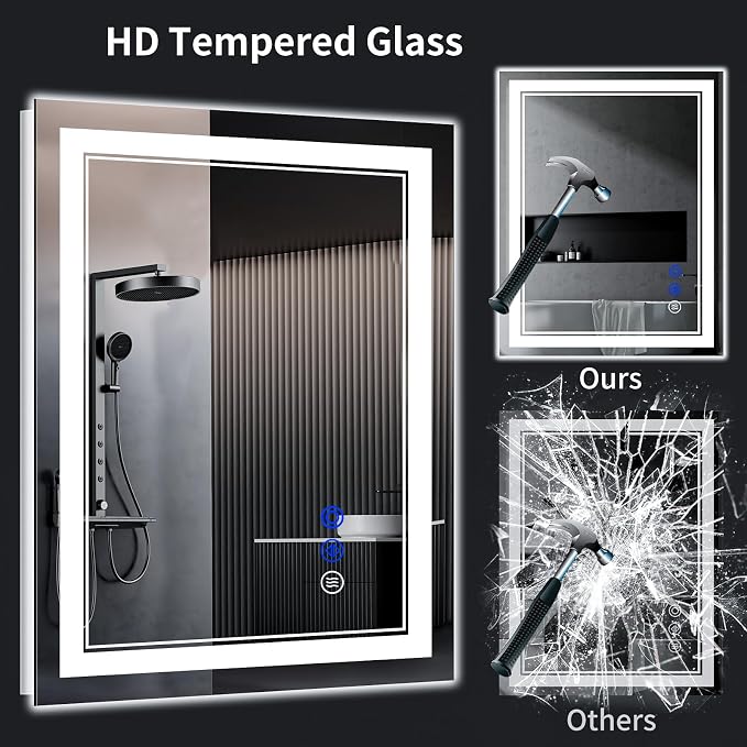 30"x30" LED Bathroom Mirror with Lights,Anti-Fog,3 Color Modes