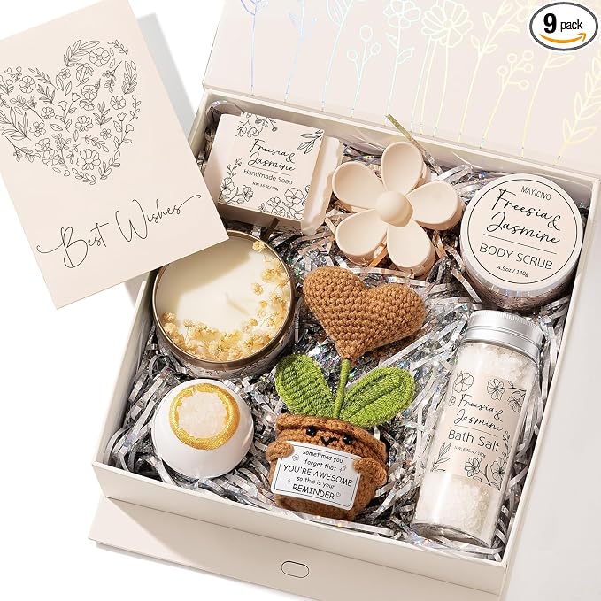 Spa Gifts Baskets for Women Bath Set Birthday Gifts for Women Self Care Kit | Freesia & Jasmine Spa Gifts Home Bath Relax Care Package, Christmas Thank You Gifts for Women Mom Her Friend Sister Teacher