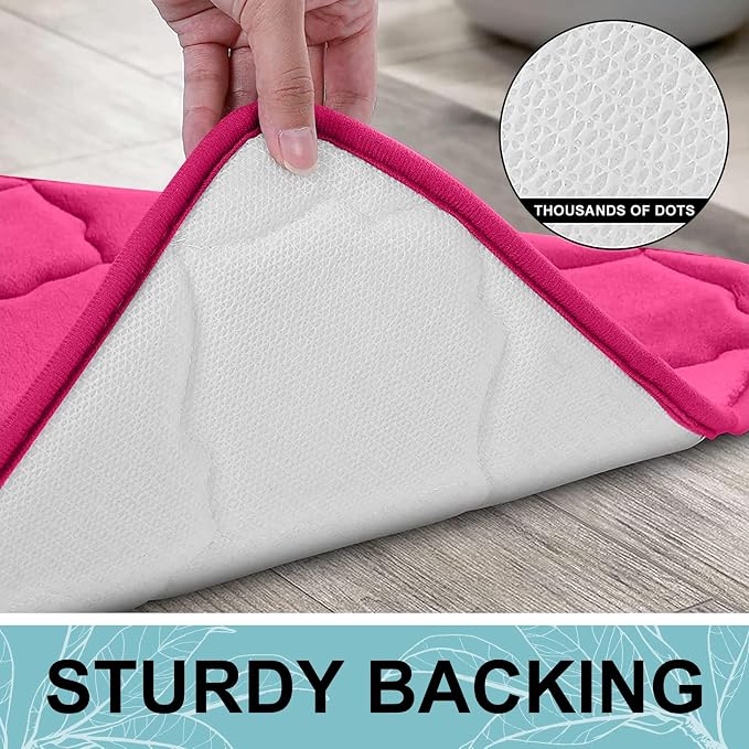 OLANLY Memory Foam Bath Mat Rug 24x16, Ultra Soft Bathroom Rugs, Deep Pink | Thick Absorbent Carpet, Non-Slip Backing, Machine Washable, for Bathroom Floor, Tub, Shower and Home Decor Accessories