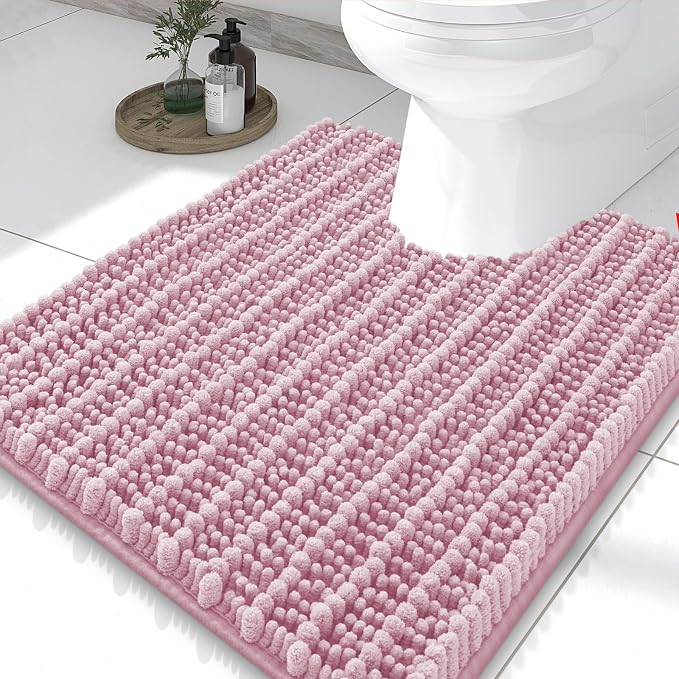Smiry Bathroom Toilet Rugs U Shaped 24X20, Chenille Bath mats for Toilet | Dusty Rose Extra Soft Absorbent Non Slip Rubber Backing Contour Bath Rugs for Toilet, Machine Washable Contoured Bath Mats