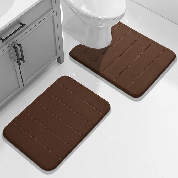 Yimobra Memory Foam Toilet Bath Mat U-Shaped, Soft and Comfortable, Super Water Absorbent, Non-Slip, Machine Wash and Easy to Dry for Bathroom Commode Contour Rug, 24 X 20 Inches, Brown
