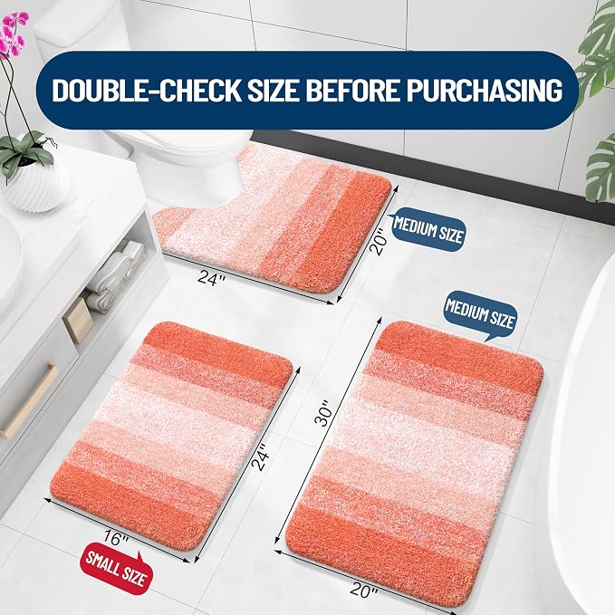 OLANLY Bathroom Runner Rug 59x20, Extra Soft Absorbent Microfiber Bath Rugs | Coral, Non-Slip Quick-Drying Rubber Backing, Machine Washable Long Bath Mat for Floor, Tub and Shower, Home Decor Accessories