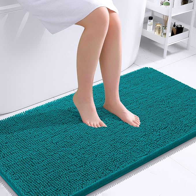 OLANLY Bathroom Runner Rugs 44x24, Soft Absorbent Chenille Bath Rugs, Rubber Backing Quick Dry, Machine Washable Long Bath Mats for Bathroom Floor, Tub and Shower, Home Decor Accessories, Deep Lake | Deep Lake, Quick-Drying Rubber Backing, Washable Lon...