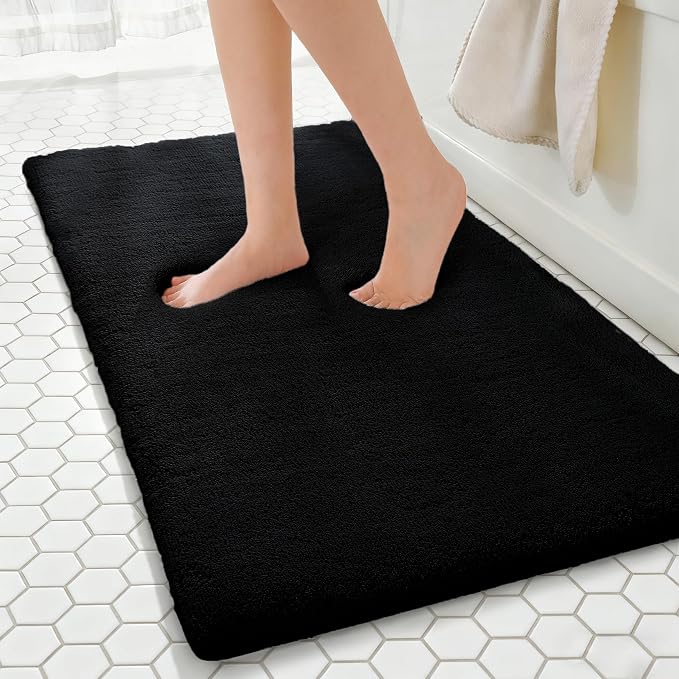 MINIDEAR Bathroom Rugs 47x17 Black - Thick Memory Foam Bath Mat, Ultra Soft & Plush Fluffy, Non-Slip, Quick Dry, Absorbent Washable Floor Microfiber Mat for Tub, Home Decor Accessories