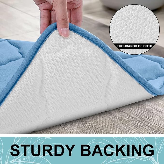 OLANLY Memory Foam Bath Mat Rug 47x32, Ultra Soft Bathroom Rugs, Blue | Thick Absorbent Carpet, Non-Slip Backing, Machine Washable, for Bathroom Floor, Tub, Shower and Home Decor Accessories