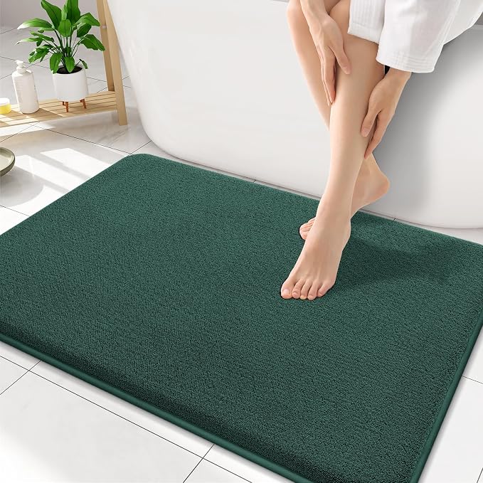 Smiry Memory Foam Bath Mat 34x21, Extra Soft Absorbent Bathroom Rugs | Green Quick Dry, Machine Washable Bath Mats for Bathroom, Shower, Tub and Home Decor Accessories