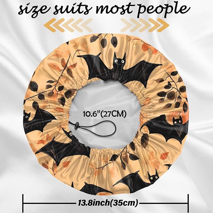 2 PCS Shower Cap Reusable Waterproof Double Layers Hair Caps Shower Bath Adjustable Elastic Hat for Women Girls Cute Aesthetic-Bat