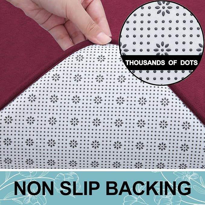Smiry Memory Foam Bath Mat 36x24, Extra Soft and Absorbent Bathroom Rugs | Burgundy, Quick Dry Machine Washable Non-Slip Bath Mat for Bathroom Floor, Shower and Tub
