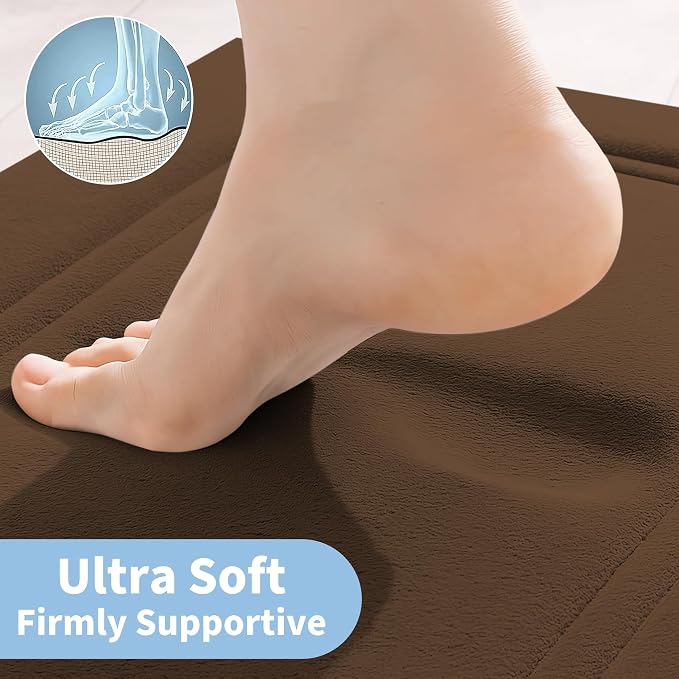 Cupic Cupid Memory Foam Bath Mat 24"×20", U-Shaped Bathroom Rugs, Brown | Soft Touch, Cushioned Comfort, Non Slip Bathroom Mat, Super Absorbent & Quick Dry, Machine Washable for Shower, Tub & Vanity