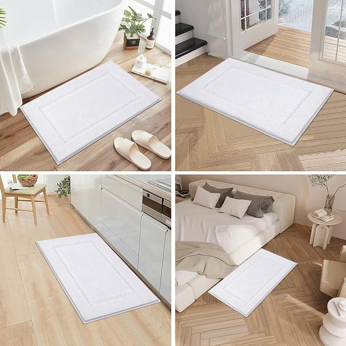 Pauwer 3 Piece Bathroom Rug Set, Non Slip Washable Bath Mat, White | Soft Plush Microfiber, Super Absorbent Floor Carpet, U Shaped Toilet Mats, Quick Dry, Shaggy Shower Rugs Runners