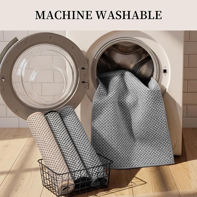 YIHOUSE Thin Bath Mat Light Grey Bathroom Rugs Sets 3 Pieces, Non Slip Absorbent Bath Mats Quick Dry, Woven Braided Rugs Washable, Tapetes para Baño for Bathroom,Bathtub(17"x24"+17"x32"+17"x32")