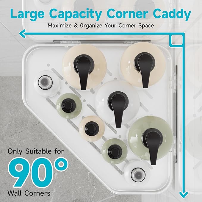 Veken Aluminum Corner Shower Caddy 4-Pack, Never Rust, No Drilling Adhesive Shelves, Stainless Rack with Soap Holder, Bathroom Organizers and Storage, Wall-Mounted Kitchen & Home Decor, White