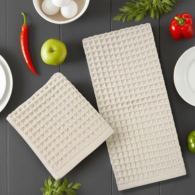Jacquotha Waffle Hand Towels 2-Piece (Mist White) – Cotton, Quick Dry, Lint Free, 13” x 29”