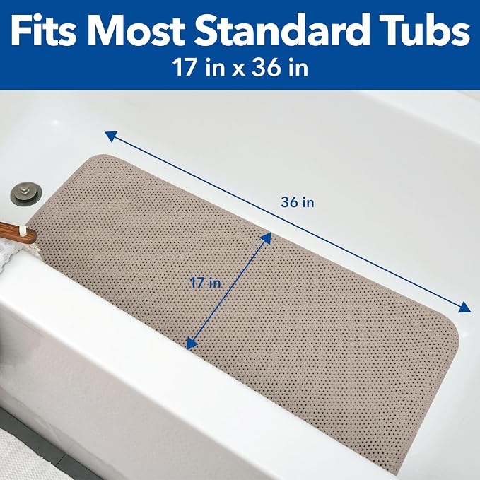 Duck Brand Clorox Cushioned Foam Bath Mat for Tubs, Non-Slip with Suction Cups, 17 Inches x 36 Inches, Taupe