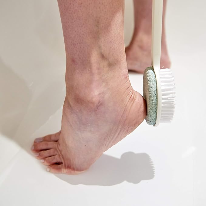 Helping Hand Company Long Handled Foot Scrub Brush with Pumice Stone. Bath and Shower Scrubber. Hard Skin Scrubber and Exfoliating Foot Stone. 21" / 53cm Bendable Long Handled Sponge for Disabled