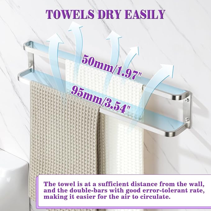 Alise Double Towel Bars 32 Inch, Double Towel Rack for Bathroom Stainless Steel Bathroom Towel Rack Wall Mounted Towel Holder, Brushed Nickel