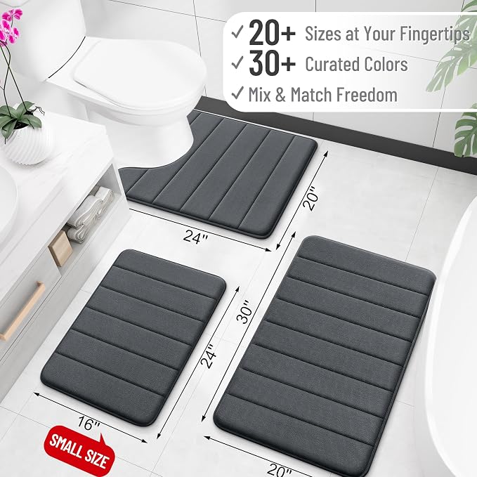 OLANLY Memory Foam Bath Mat 35x24, Super Soft and Absorbent Bathroom Rugs | Black, Quick Dry Bath Rug, Machine Washable Shower Floor Mats, Bathmat Carpet for Bathroom Floor, Tub and Shower