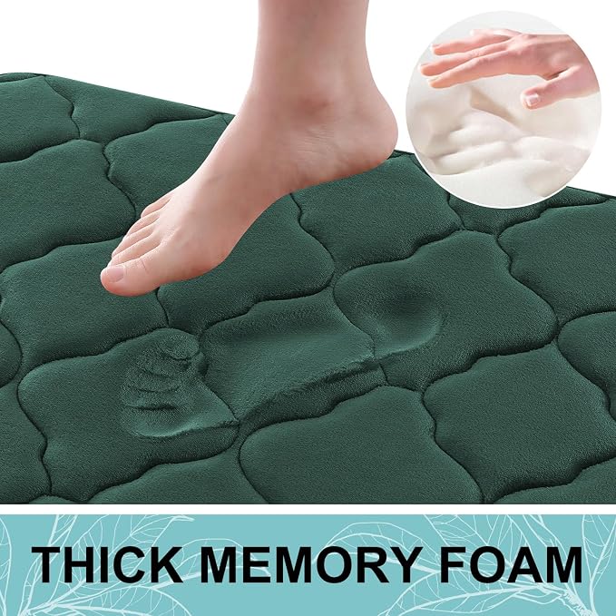 OLANLY Memory Foam Bath Mat Rug 47x24, Ultra Soft Bathroom Rugs, Dark Green | Thick Absorbent Carpet, Non-Slip Backing, Machine Washable, for Bathroom Floor, Tub, Shower and Home Decor Accessories