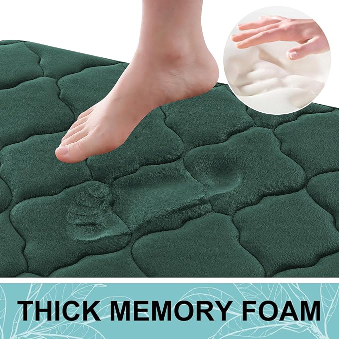 OLANLY Memory Foam Toilet Rugs U-Shaped 24x20, Soft Bath Mat, Dark Green | Thick Absorbent Carpet, Non-Slip Backing, Machine Washable, for Bathroom Floor, Tub, Shower and Home Decor Accessories